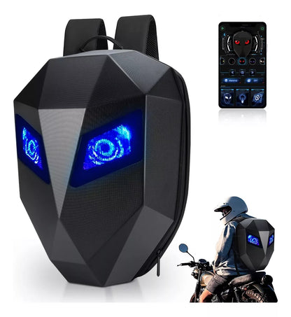 Mochila para Moto con Ojos LED – Impermeable y Capacidad para 1 Casco