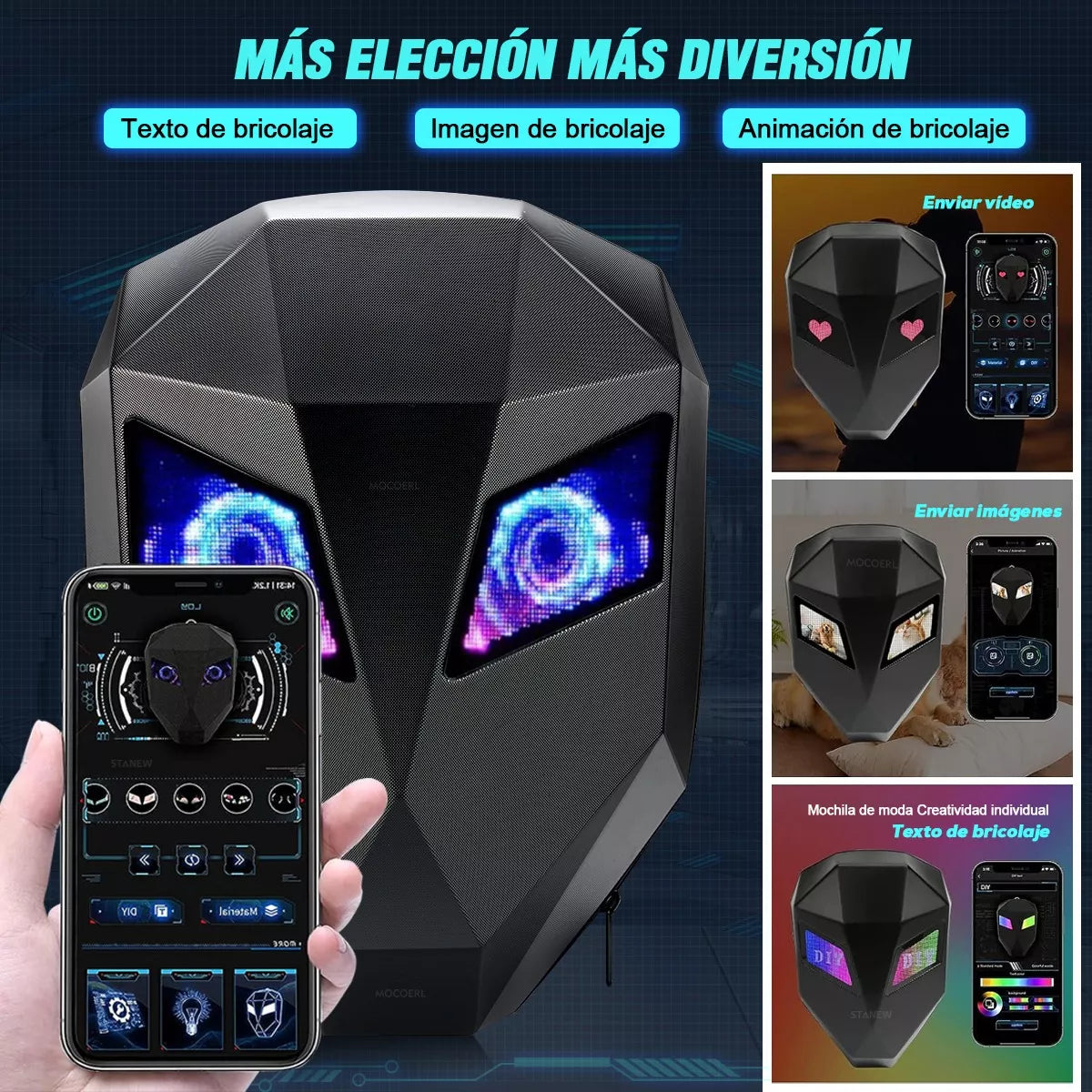 Mochila para Moto con Ojos LED – Impermeable y Capacidad para 1 Casco