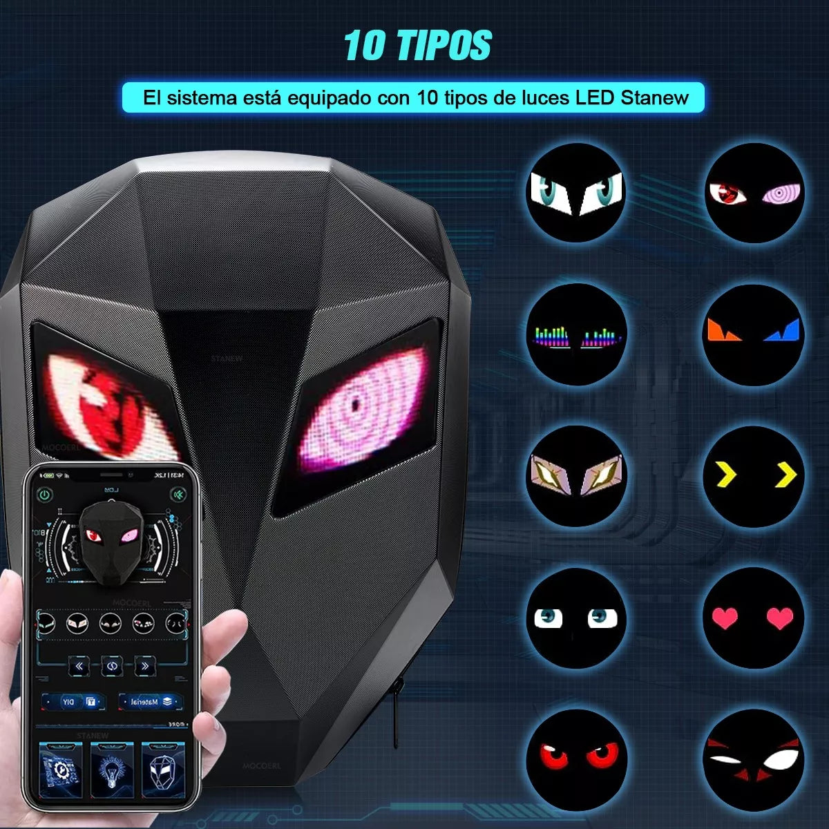 Mochila para Moto con Ojos LED – Impermeable y Capacidad para 1 Casco