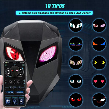 Mochila para Moto con Ojos LED – Impermeable y Capacidad para 1 Casco