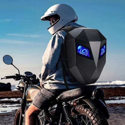 Mochila para Moto con Ojos LED – Impermeable y Capacidad para 1 Casco